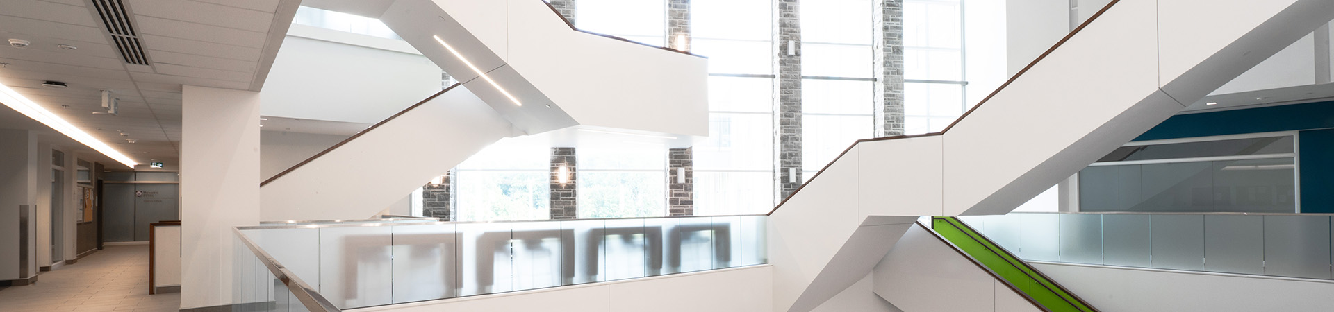 Interior view of the FIMS and Nursing Building, showcasing modern design and plenty of natural light.