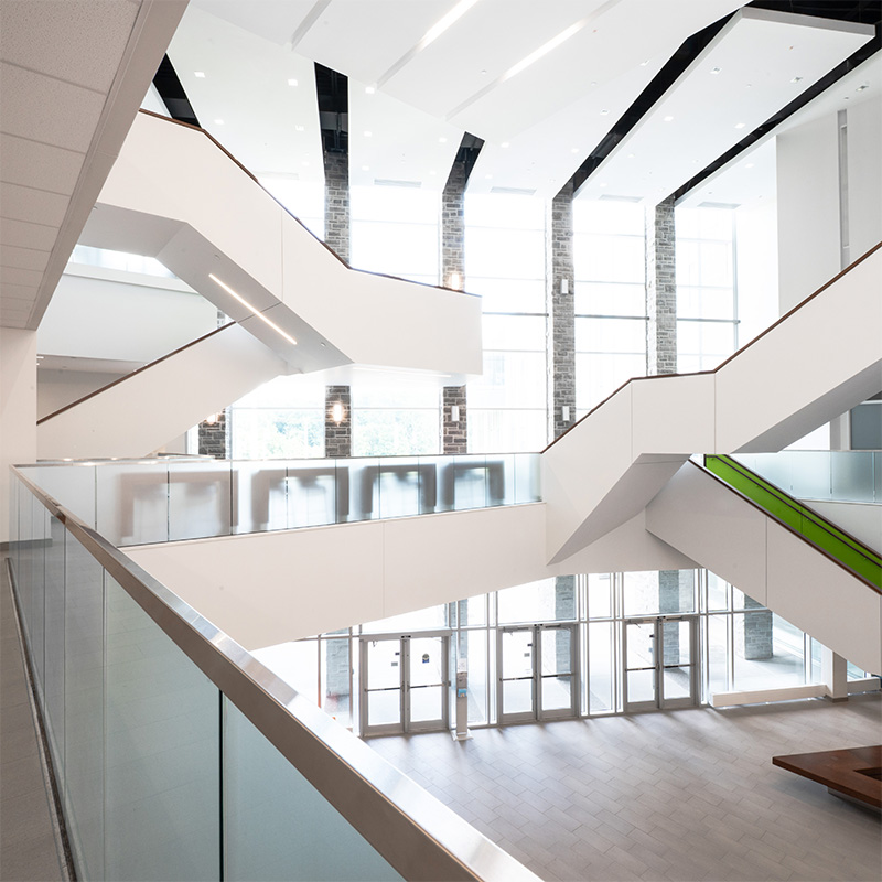Interior view of the FIMS and Nursing Building, showcasing modern design and plenty of natural light.
