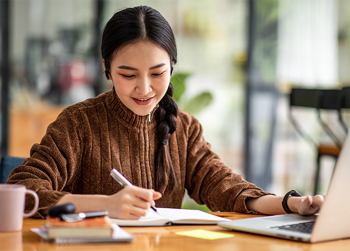 A student attending an online class.