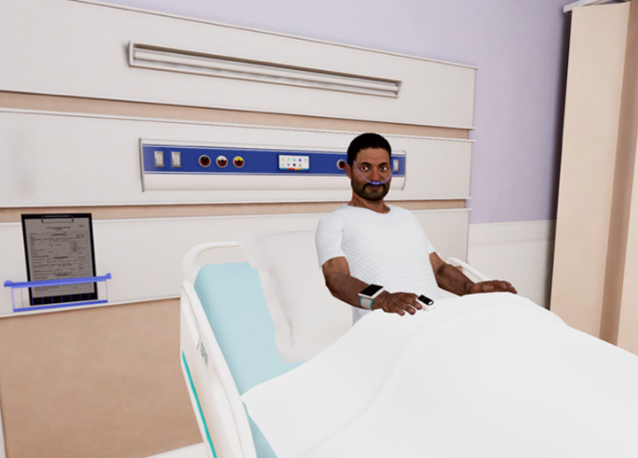 A virtual simulation of a hospital patient.