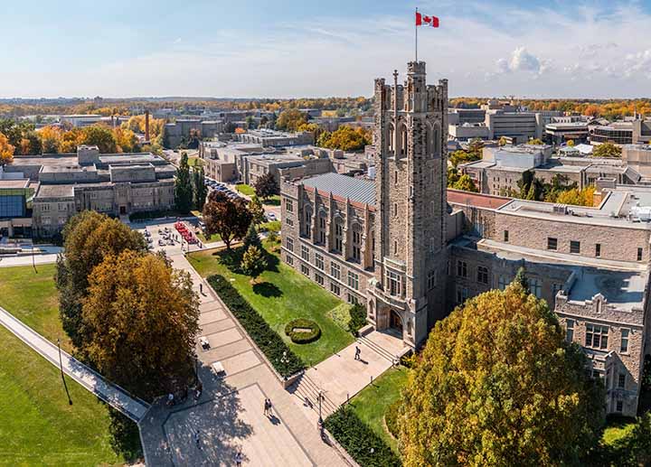 Aerial view of UC Tower at Western University