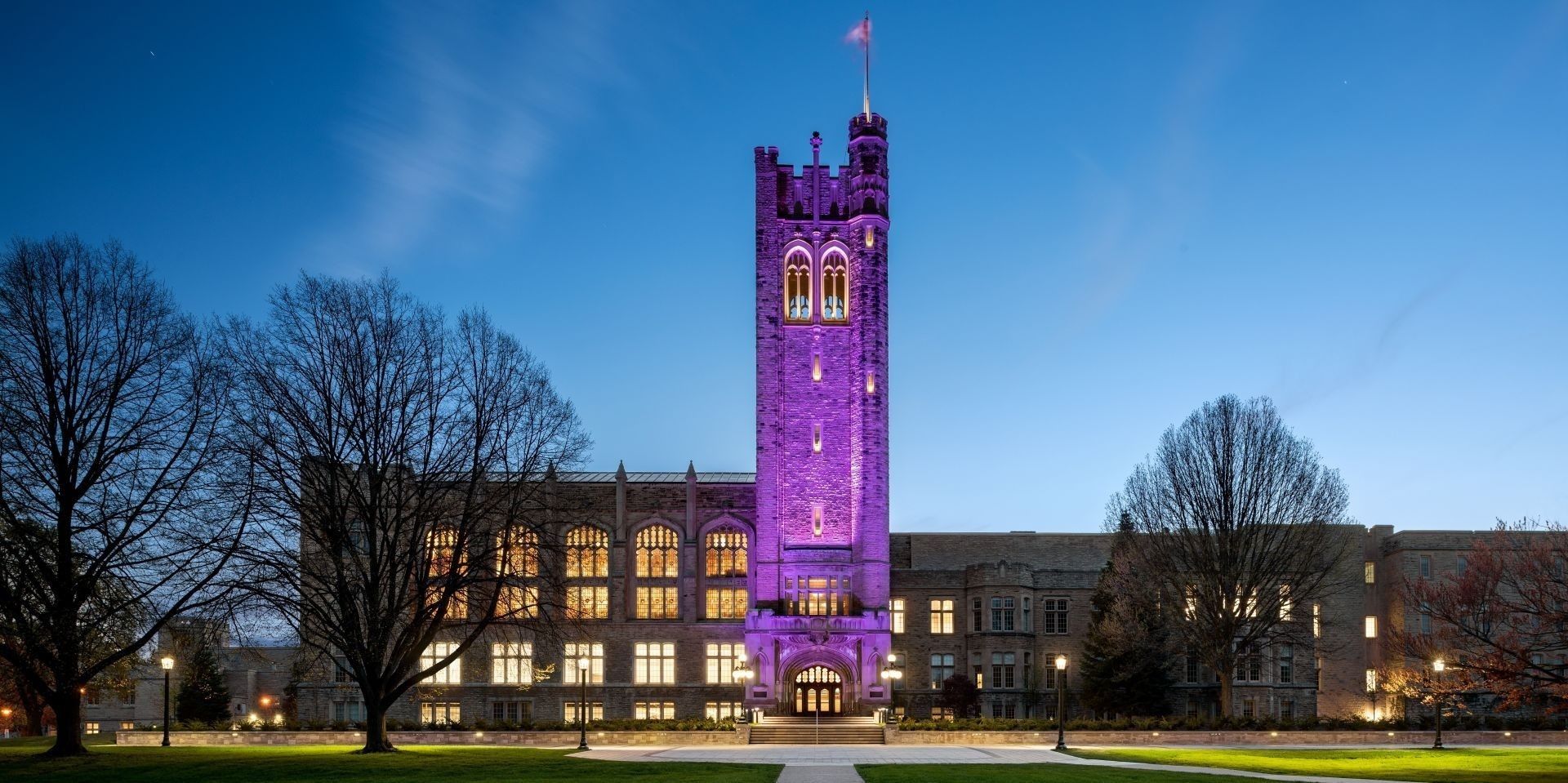 University college at night and purple