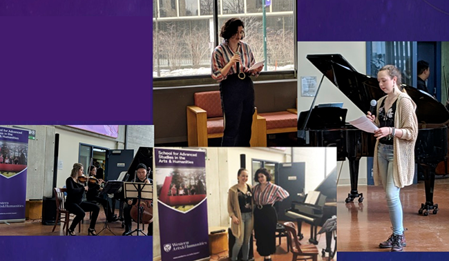 A mosaic of photos of students at a music performance