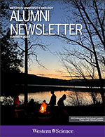 Cover for Biology Alumni Newsletter Summer 2023 depicting a campfire scene in Adirondack State Park