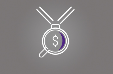Medal and Magnifying glass with dollar sign
