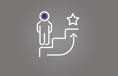 Icon of person walking up stairs to star