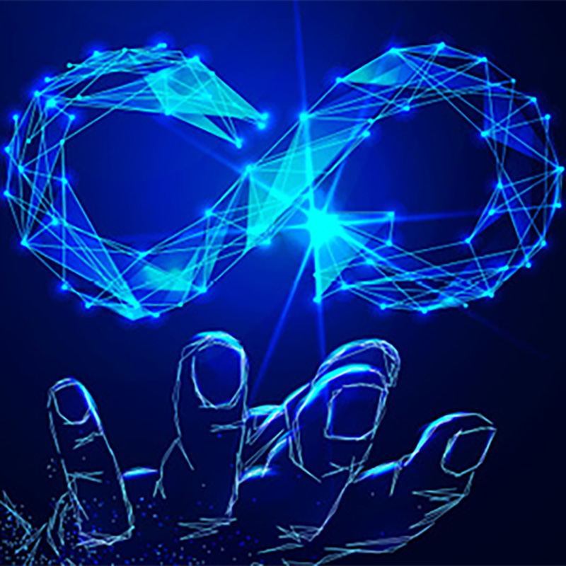n illustration of a hand holding a floating infinity symbol.