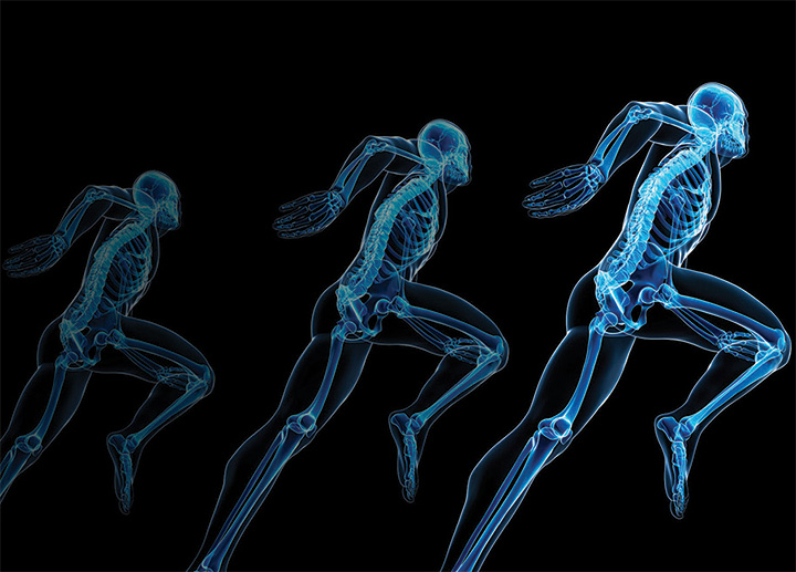 An X-Ray of a human body in motion.