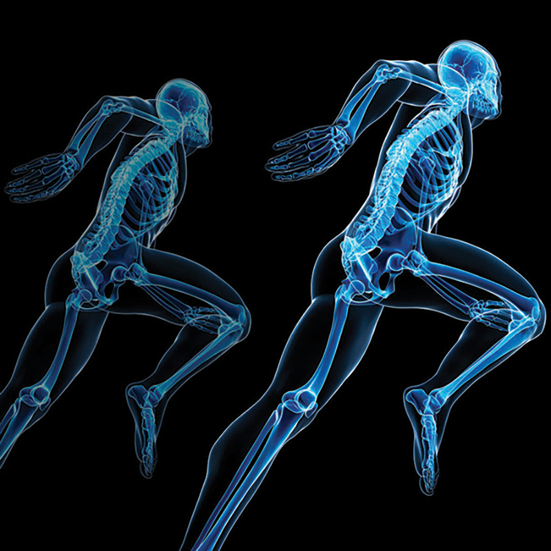An X-Ray of a human body in motion.