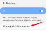Android select Allow App while Data Saver On