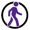 icon of a stick person walking in a circle to signify pedestrian safety