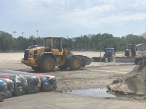 Rolls of turf prior to being laid