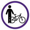 purples circle with a person and bike icon in the middle
