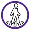 purple circle with a pedestrian crossing icon in the middle