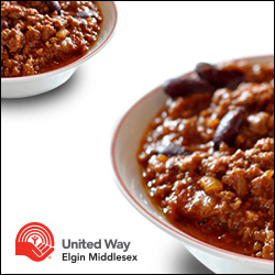 A bowl of chili and a United Way logo