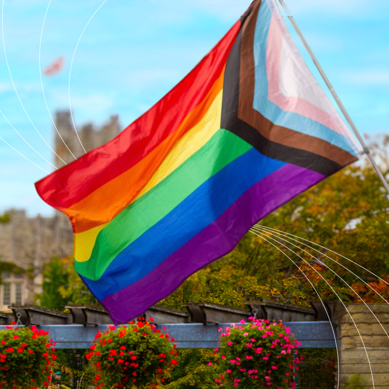 Pride Progress flag on Western campus