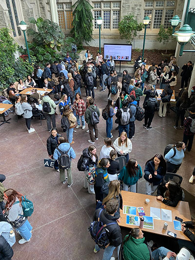 Students gathered in the IGAB Atrium