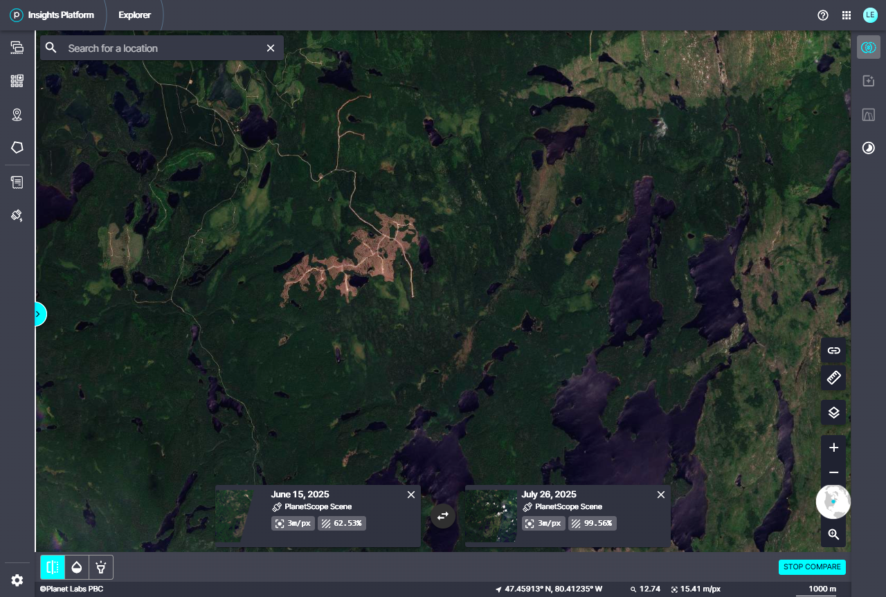 Satellite image showing damage
