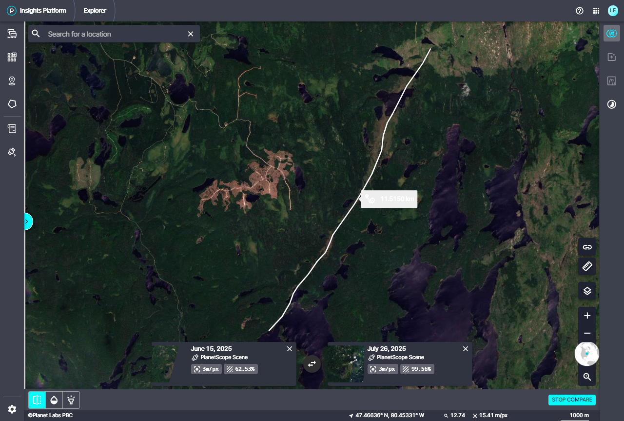 Satellite image showing damage
