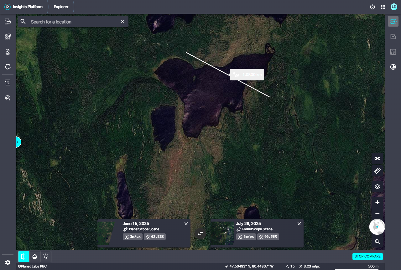 Satellite image showing damage