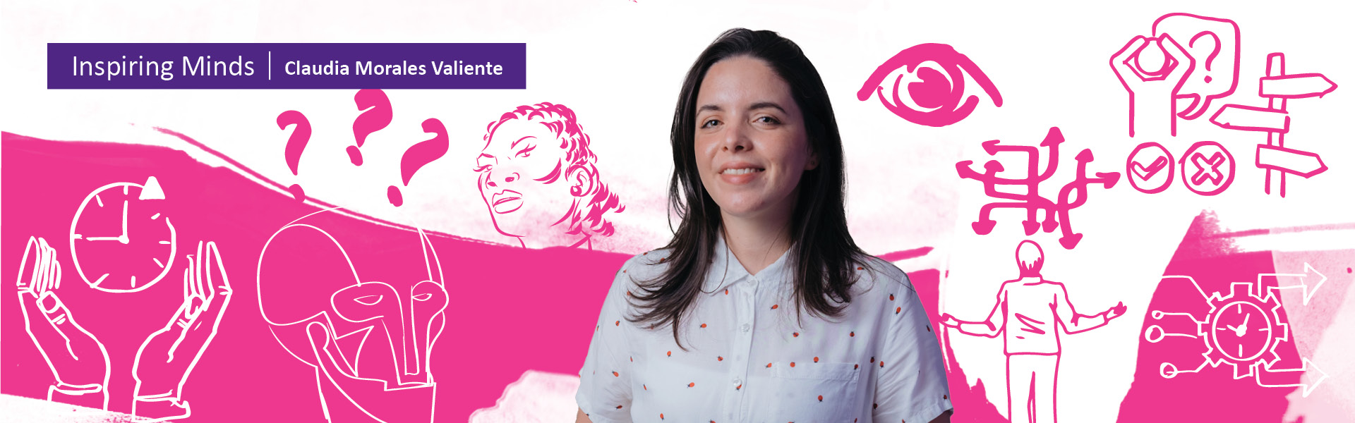 Photo of PhD Candidate Claudia Morales Valiente with illustrated background