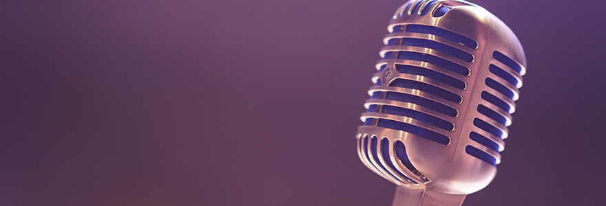 microphone on purple background