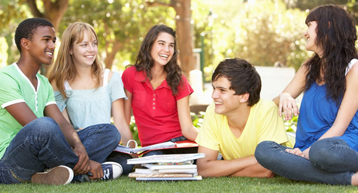 Teenagers talking together