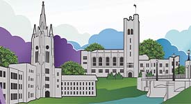 Graphic render of university buildings