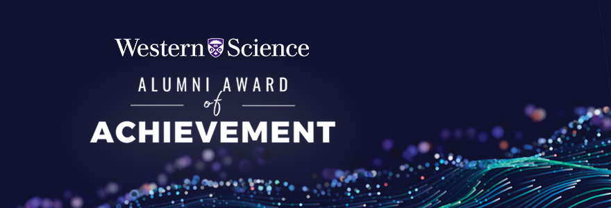 Alumni Award of Achievement title on abstract field