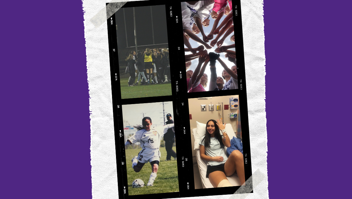 A collage of photos of a girl playing soccer