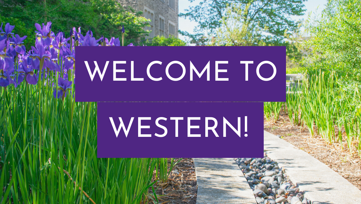 Image of purple flowers with "Welcome to Western" written on top.