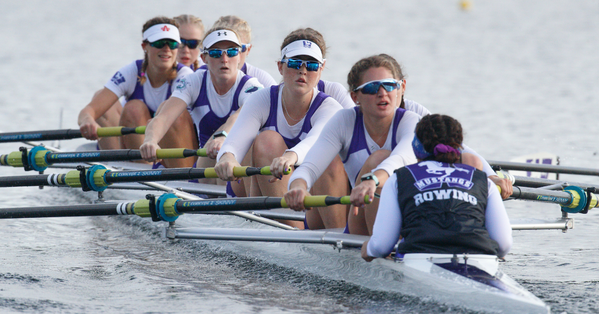 Western's female rowing team competing in a competition