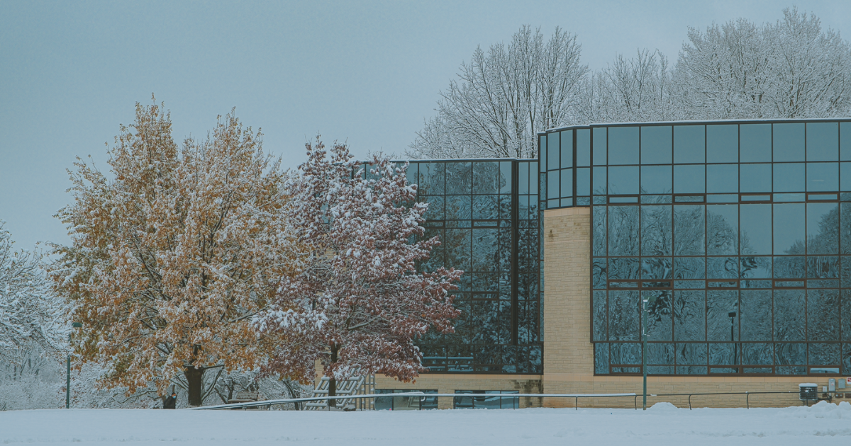 A photo of the IGAB building in winter on Western's campus