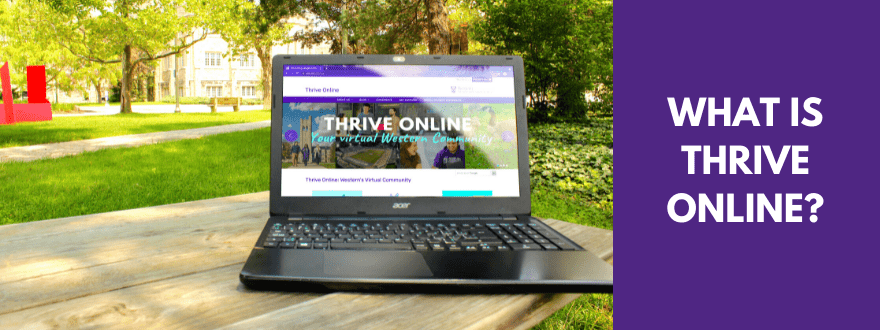 A photo of a laptop open to the Thrive Online website