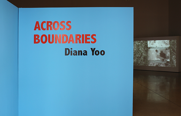 Diana Yoo, Across Boundaries - Title wall and video installation.