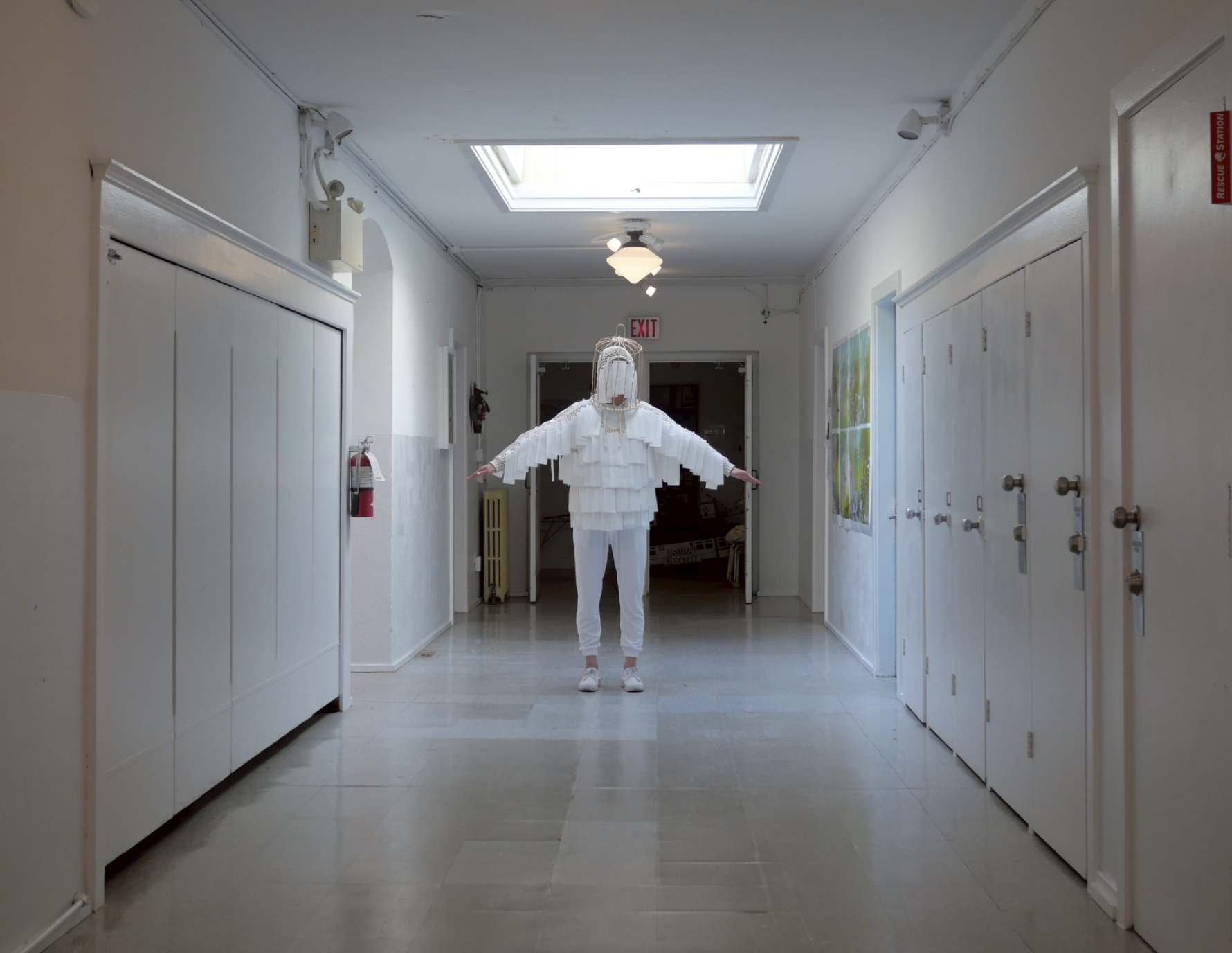 performance in white suit